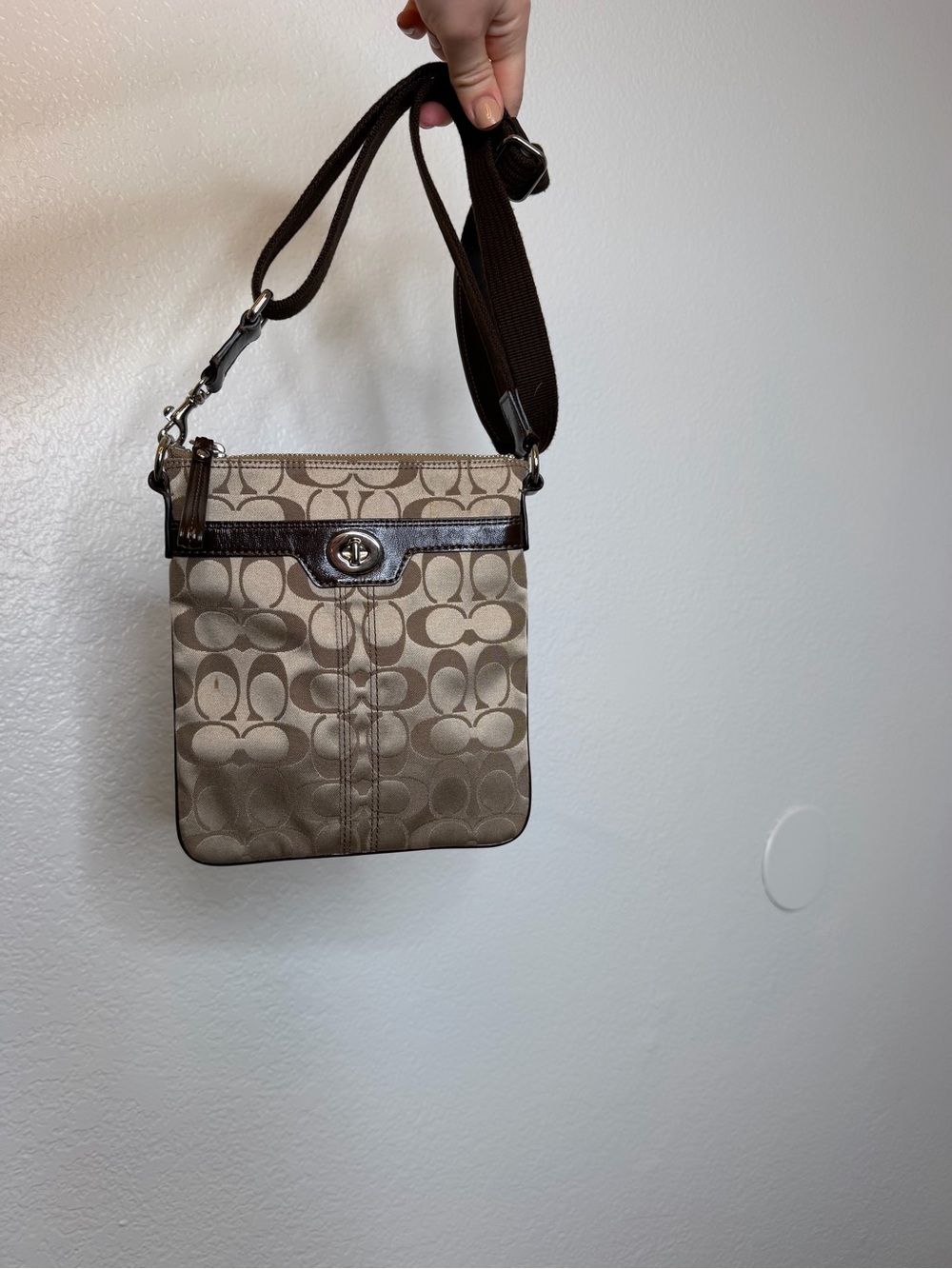 Coach Khaki and Brown Signature Crossbody Bag